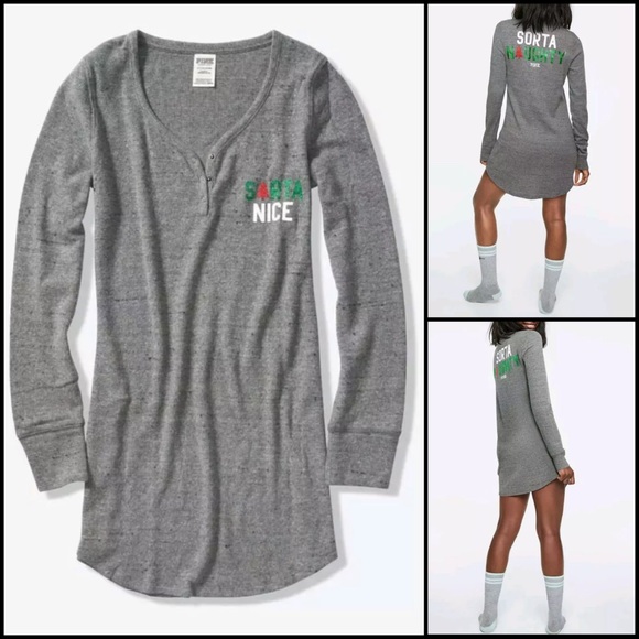 PINK Victoria's Secret Other - VS PINK Christmas Henley Thermal Sleepshirt Dress